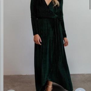 Baltic Born Emerald Green Velvet Ribbed Wrap Dress